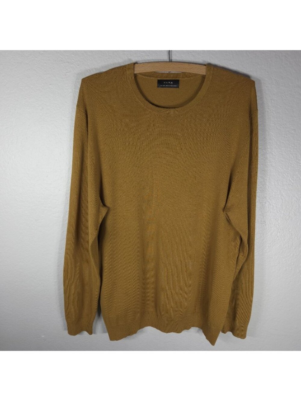 Zara Men's Mustard Yellow Knit Crew Neck Size L Pullover Sweater Long Sleeve